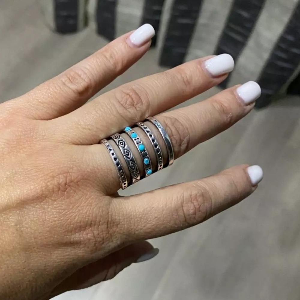 🌈LAST ONE🌈 Sz 7 Boho Silver Geometric Pattern Antique Thumb Finger Ring - Picture 7 of 11